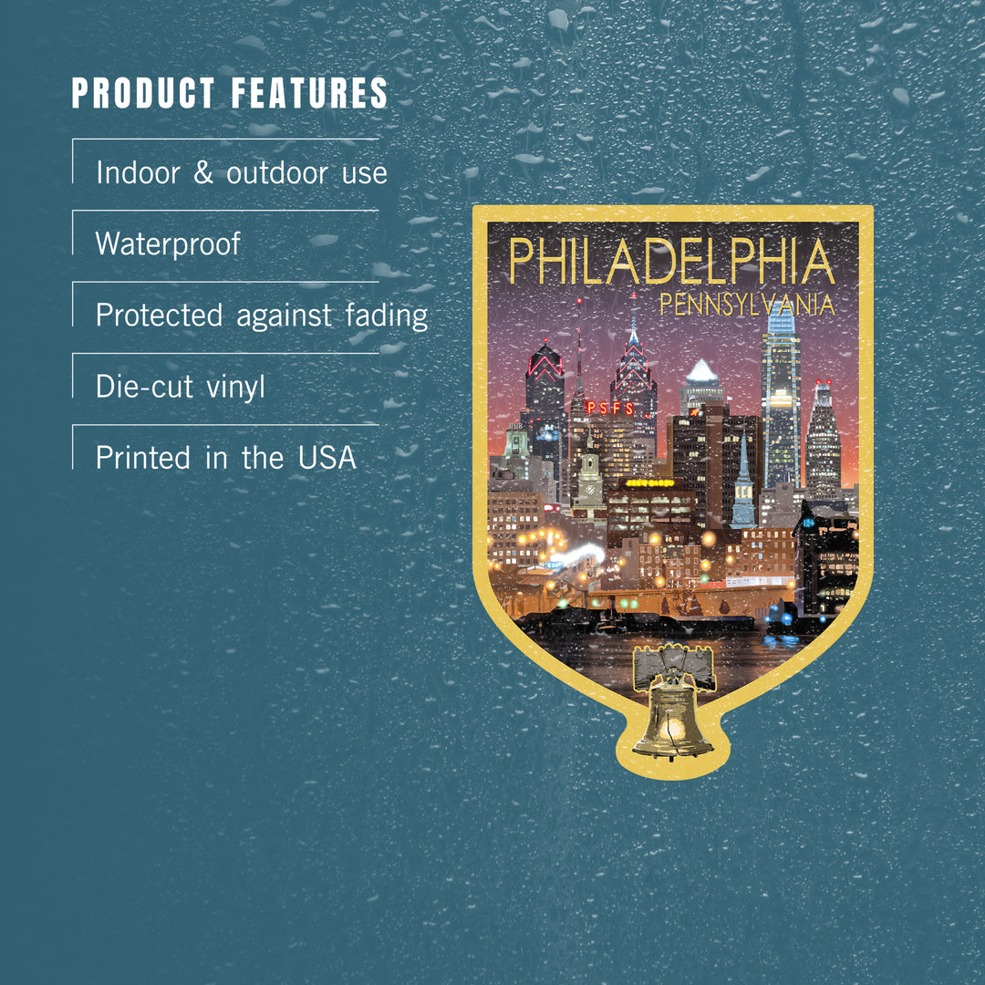 Philadelphia, Pennsylvania, Photo, Skyline at Night, Vinyl Sticker
