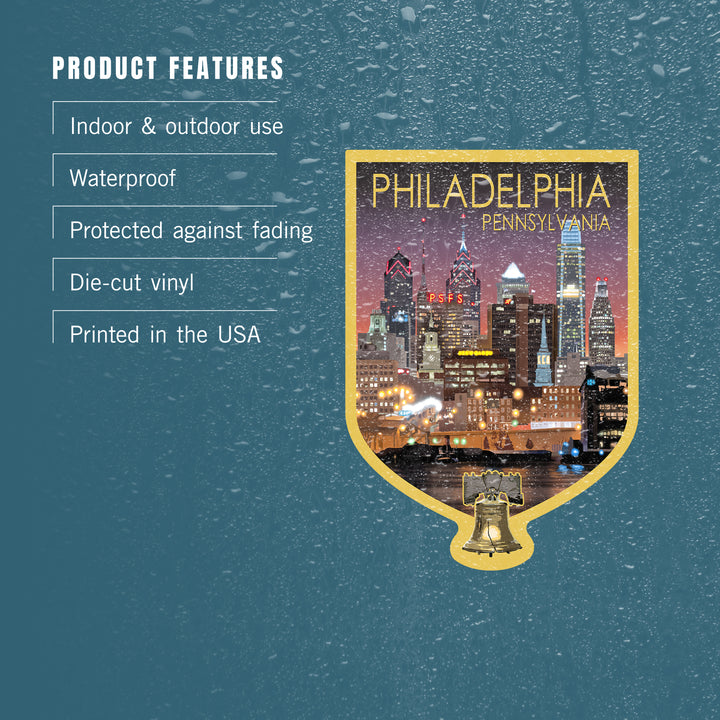Philadelphia, Pennsylvania, Photo, Skyline at Night, Vinyl Sticker