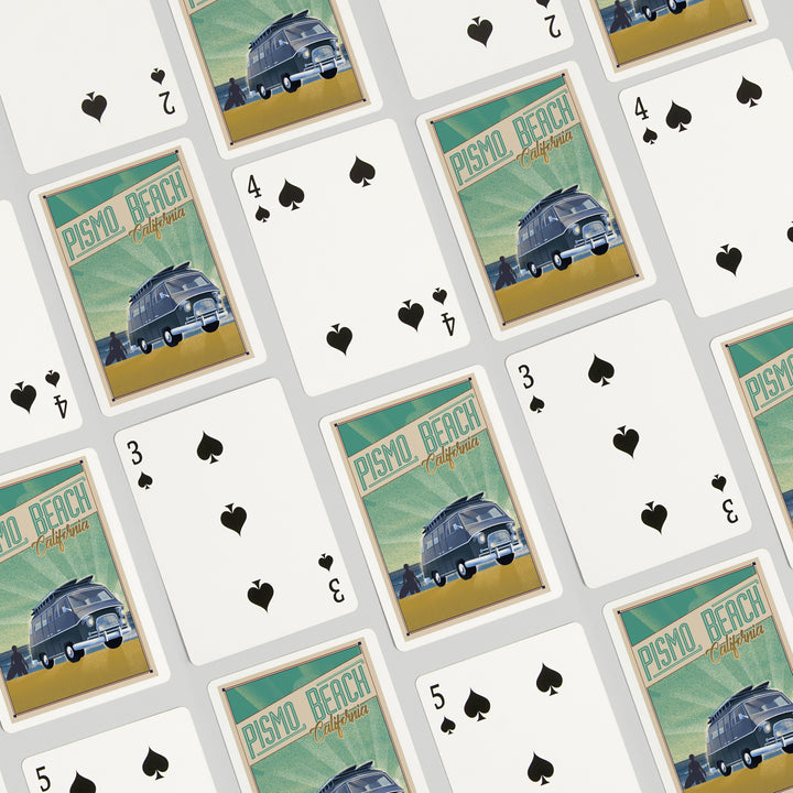 Playing Cards, Pismo Beach, California, Camper Van on Beach, Lithograph, 52 Card Deck with Jokers in Box, Unique Art