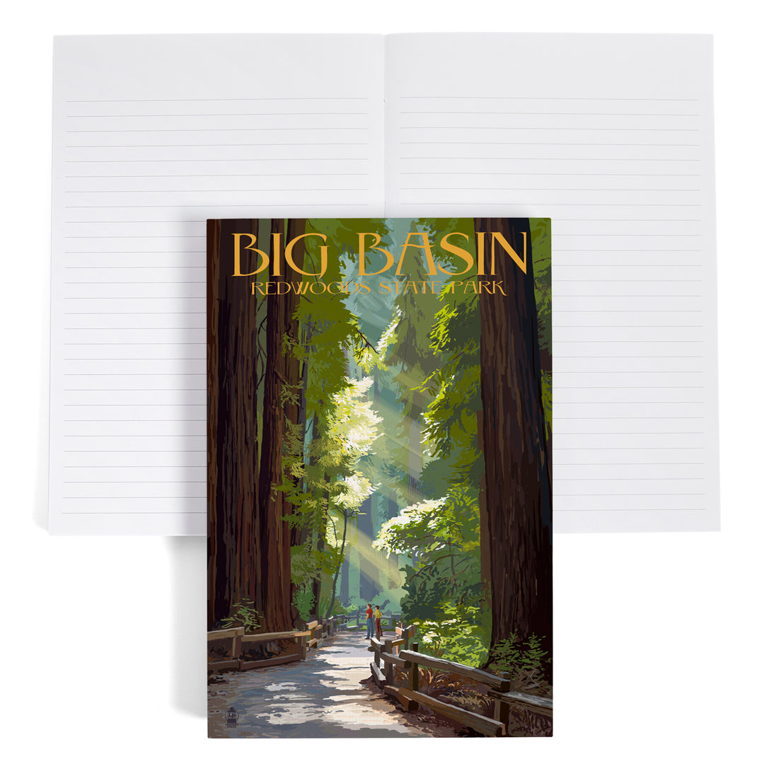 Lined 6x9 Journal, Big Basin Redwoods Park, California, Pathway in Trees, Lay Flat, 193 Pages, FSC paper