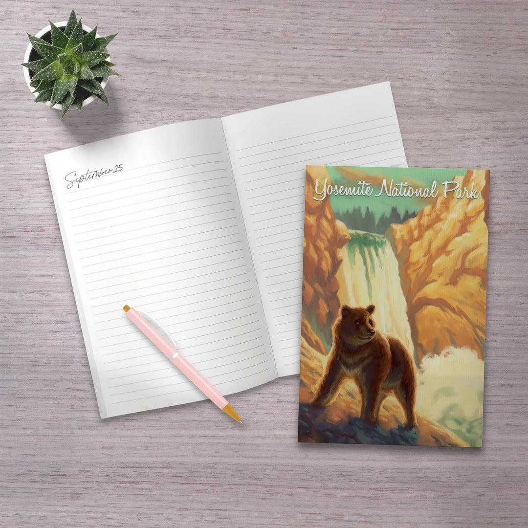 Lined 6x9 Journal, Yosemite National Park, California, Bear, Falls, Oil Painting, Lay Flat, 193 Pages, FSC paper