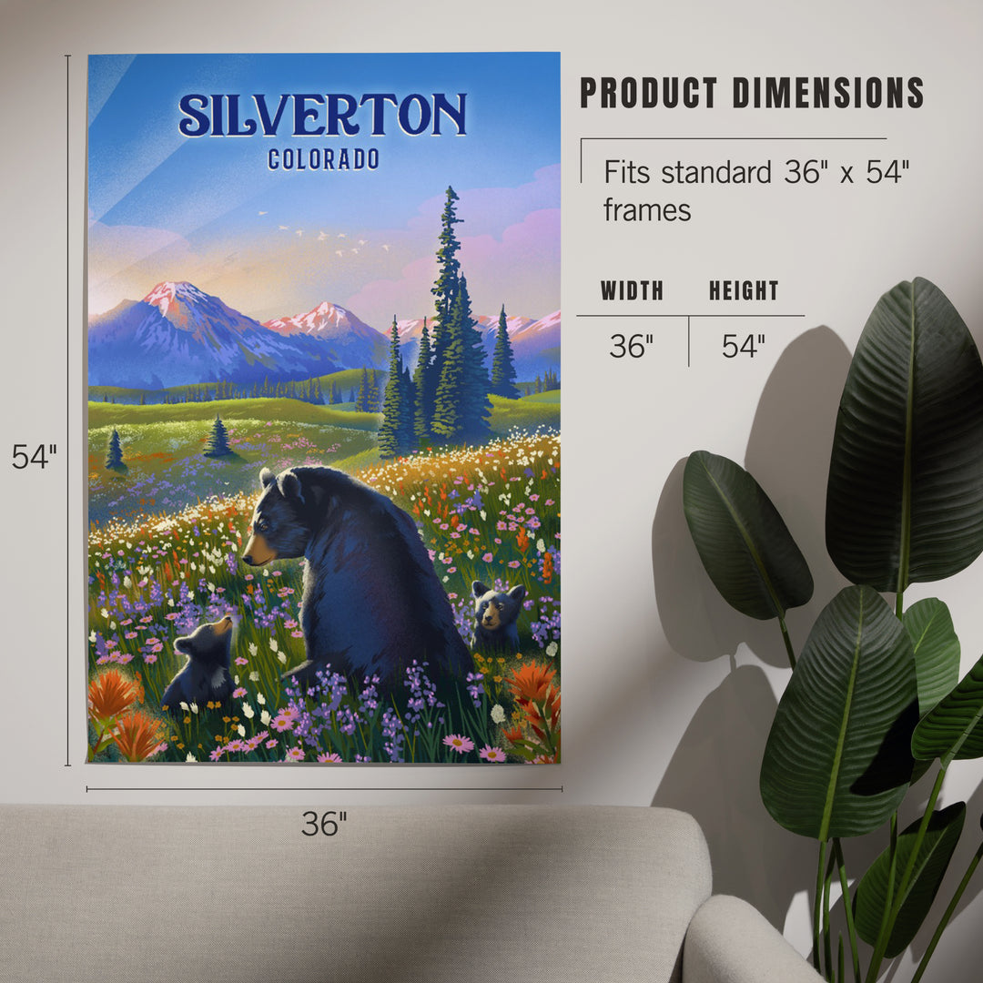 Silverton, Colorado, Lithograph, Bear Family in Field, Art & Giclee Prints