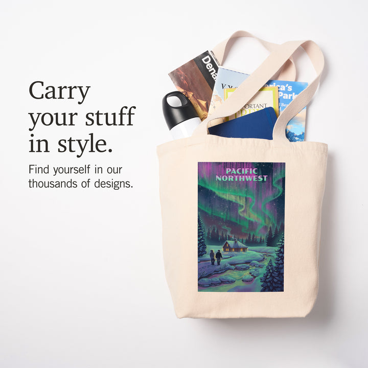 Pacific Northwest, Northern Lights and Cabin, Tote Bag