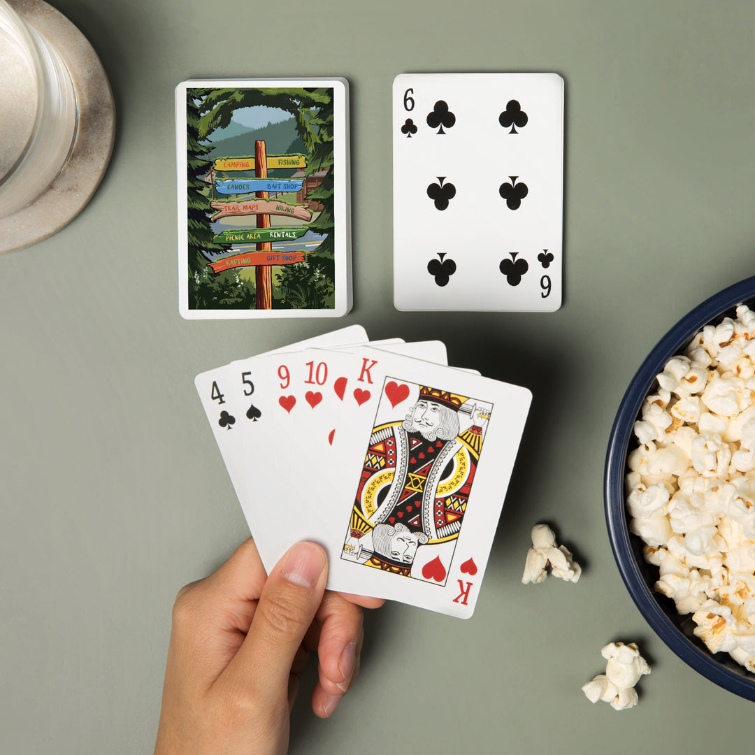 Playing Cards, Signpost, Forest and Camp, 52 Card Deck with Jokers in Box, Unique Art