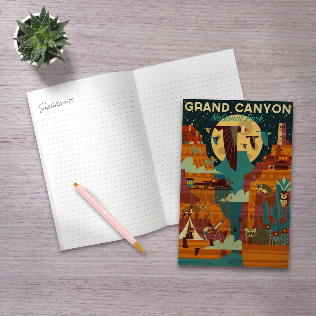 Lined 6x9 Journal, Grand Canyon National Park, Arizona, Geometric National Park Series (night), Lay Flat, 193 Pages, FSC paper