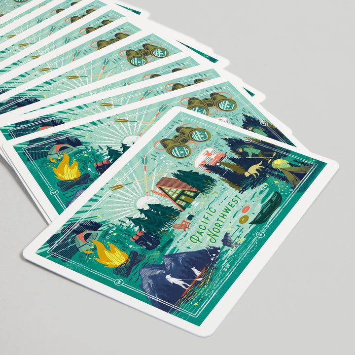 Playing Cards, Pacific Northwest, Lake Life Series, Collage, Landscape With Mountain, 52 Card Deck with Jokers in Box, Unique Art
