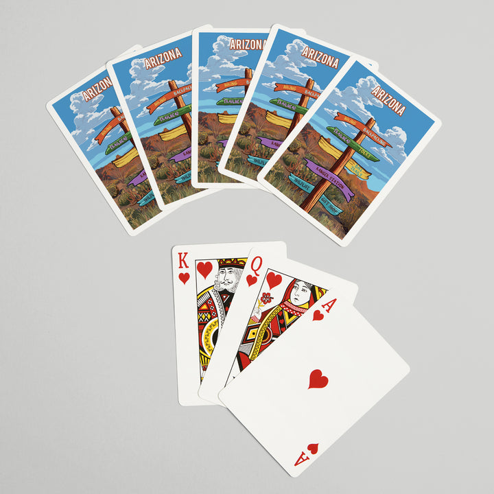 Playing Cards, Arizona, Signpost, Desert, 52 Card Deck with Jokers in Box, Unique Art