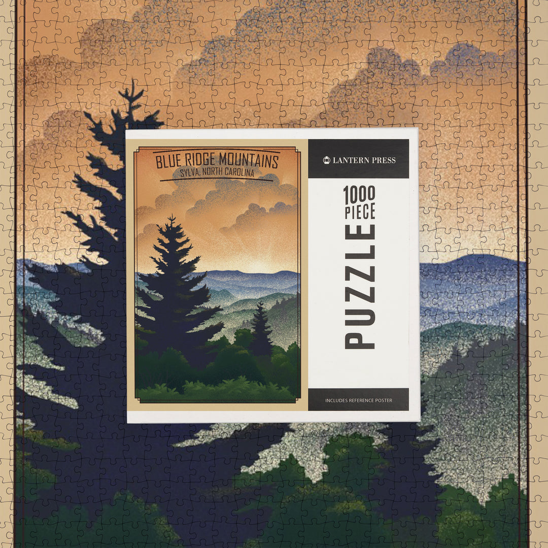 Sylva, North Carolina, Lithograph, Blue Ridge Mountains, Sunrise, Jigsaw Puzzle
