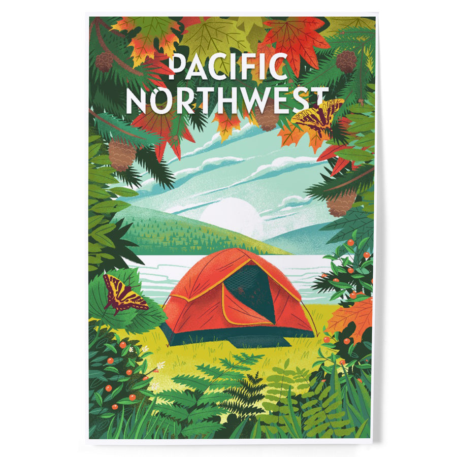 Pacific Northwest, Peek That View, Tent Camping, Fall Colors art prints, metal signs