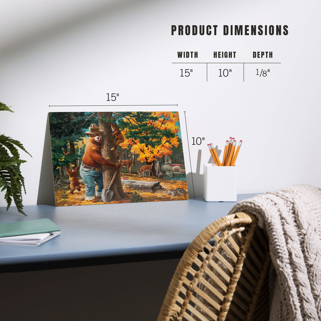 Smokey Bear Hugging Tree, Officially Licensed, Wood Sign and Postcards