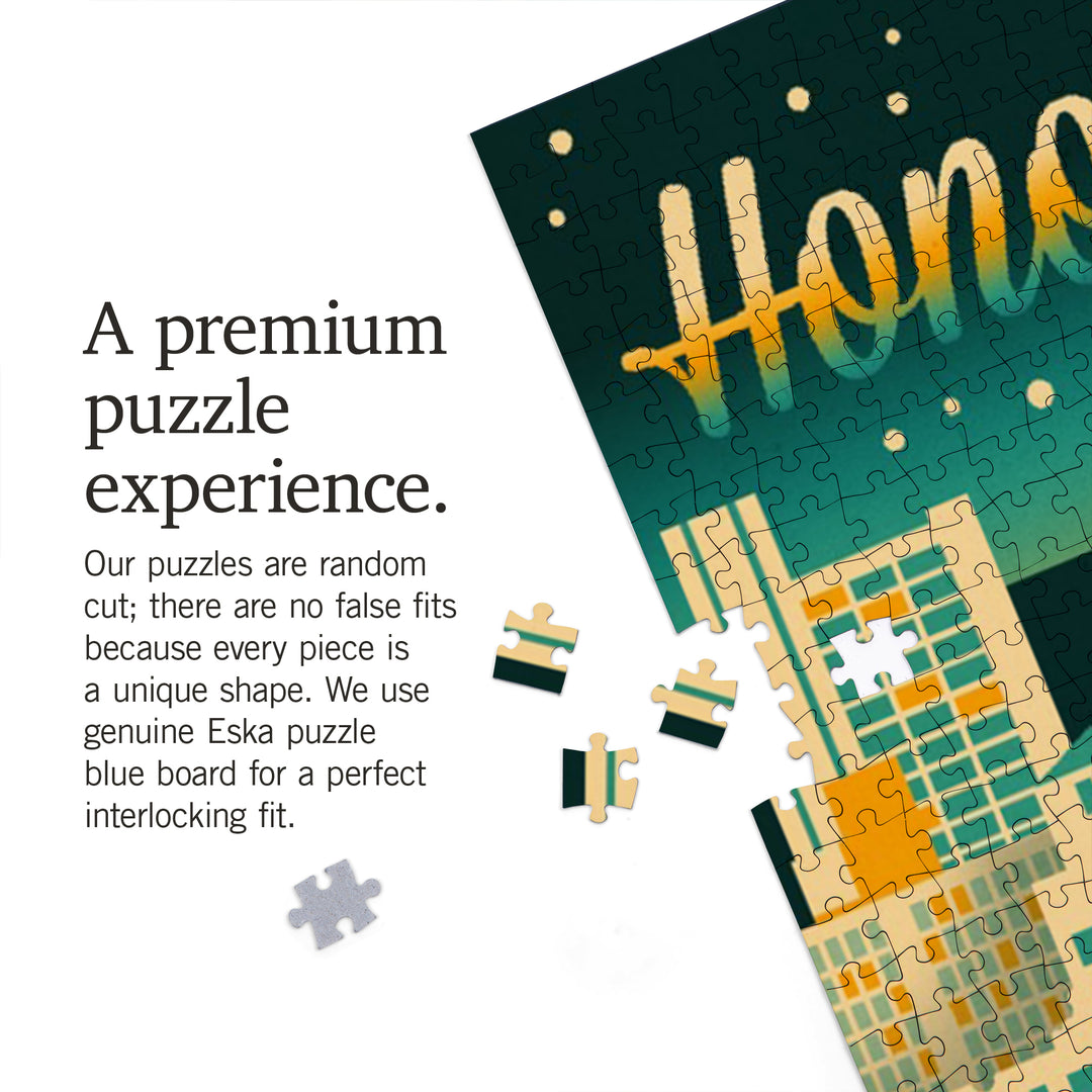Honolulu, Hawaii, Retro Skyline Chromatic Series, Jigsaw Puzzle