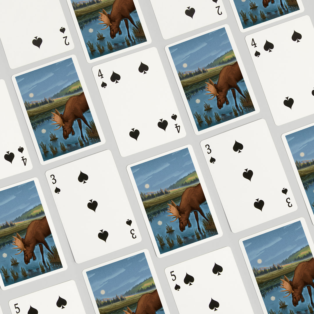 Playing Cards, Lithograph, Reflection Pond and Bull Moose, 52 Card Deck with Jokers in Box, Unique Art