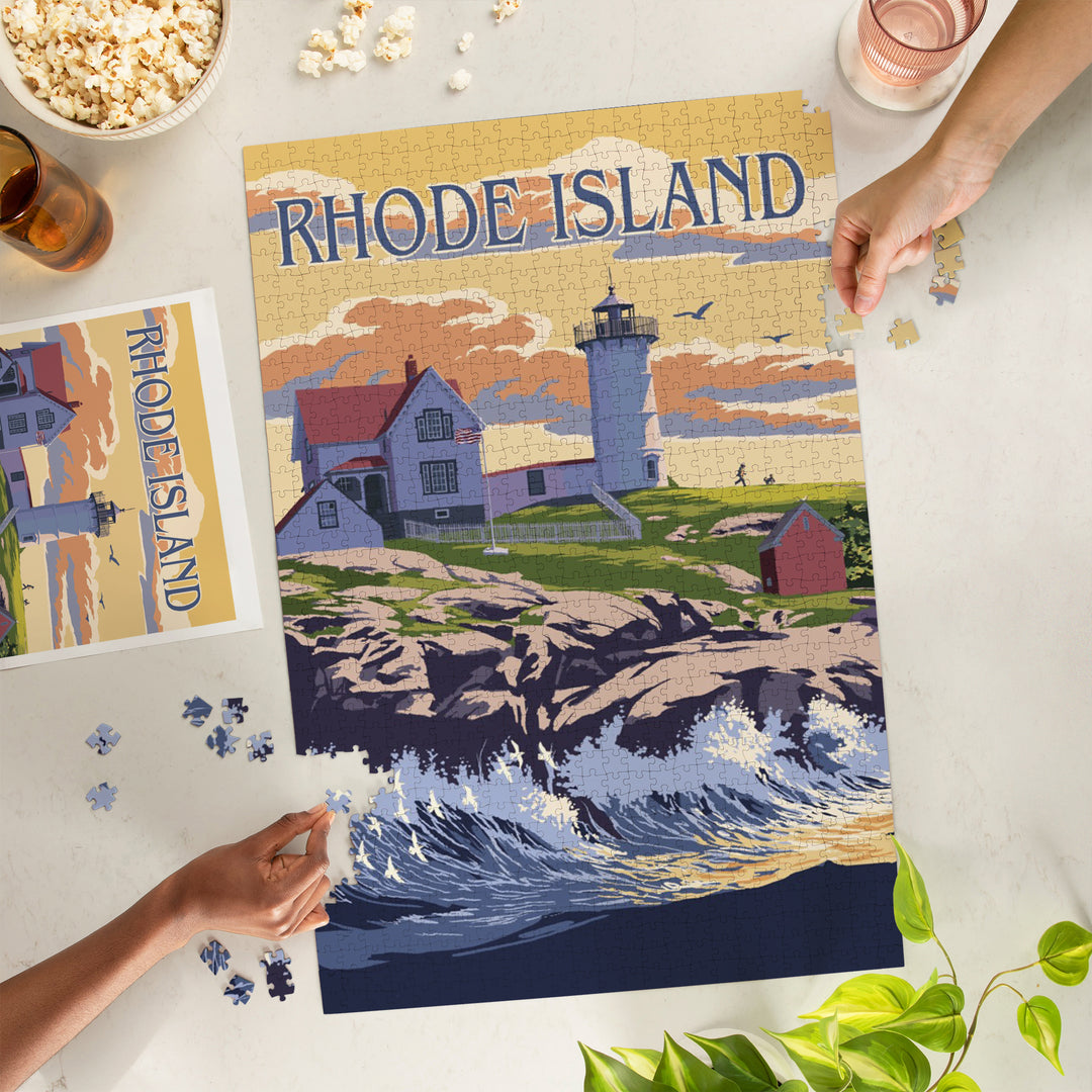 Rhode Island, Painterly, Lighthouse, 1000 Piece Jigsaw Puzzle