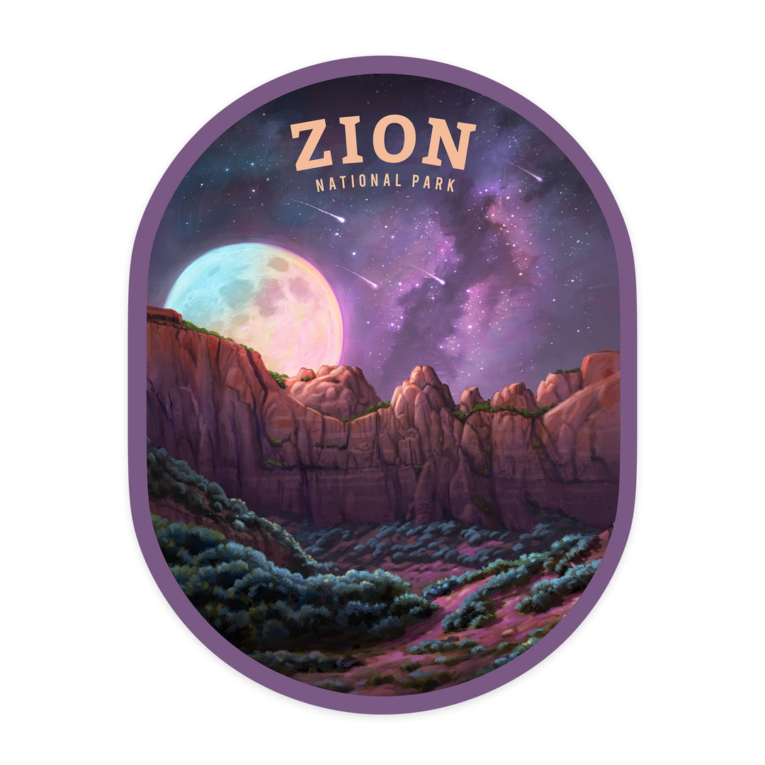 Zion Under the Stars, Zion National Park Celestial Landscape Artwork, Vinyl Sticker