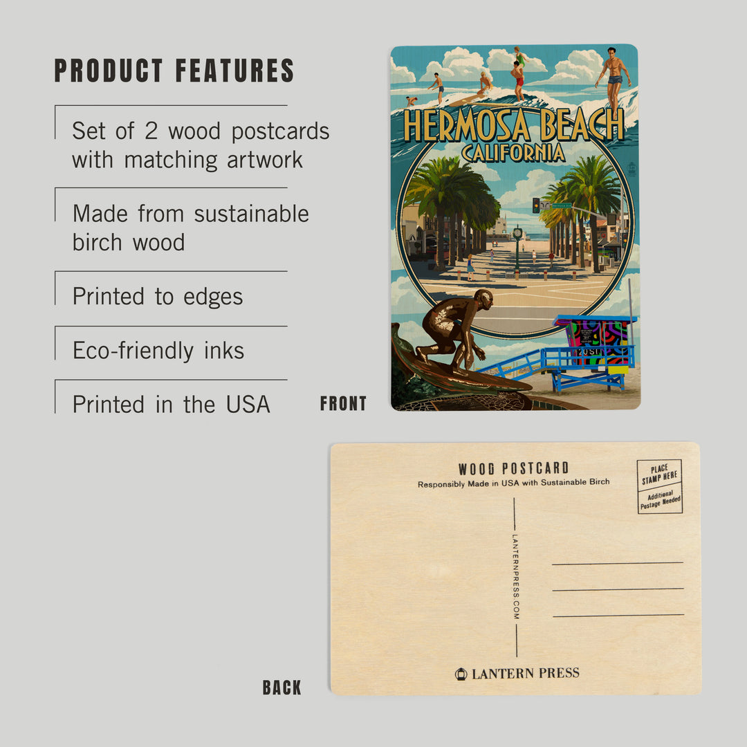 Hermosa Beach, California, Montage Scenes, Wood Sign and Postcards