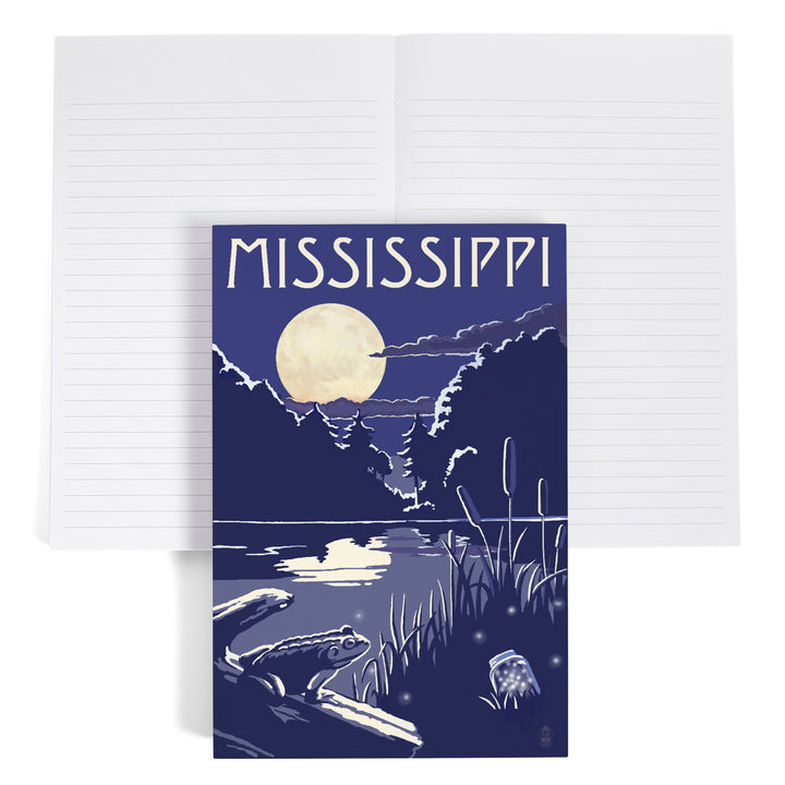 Lined 6x9 Journal, Mississippi, Lake at Night, Lay Flat, 193 Pages, FSC paper
