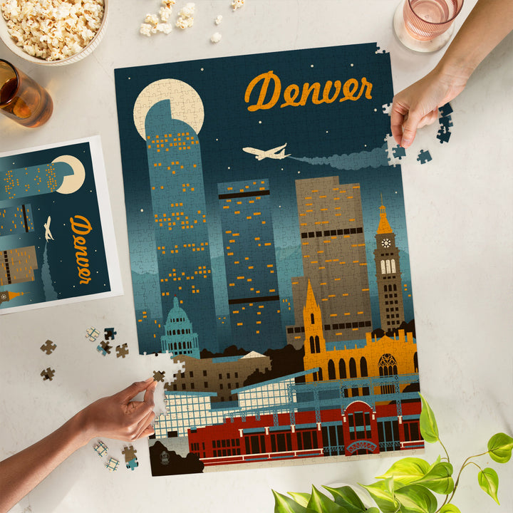 Denver, Colorado, Retro Skyline Classic Series, Jigsaw Puzzle