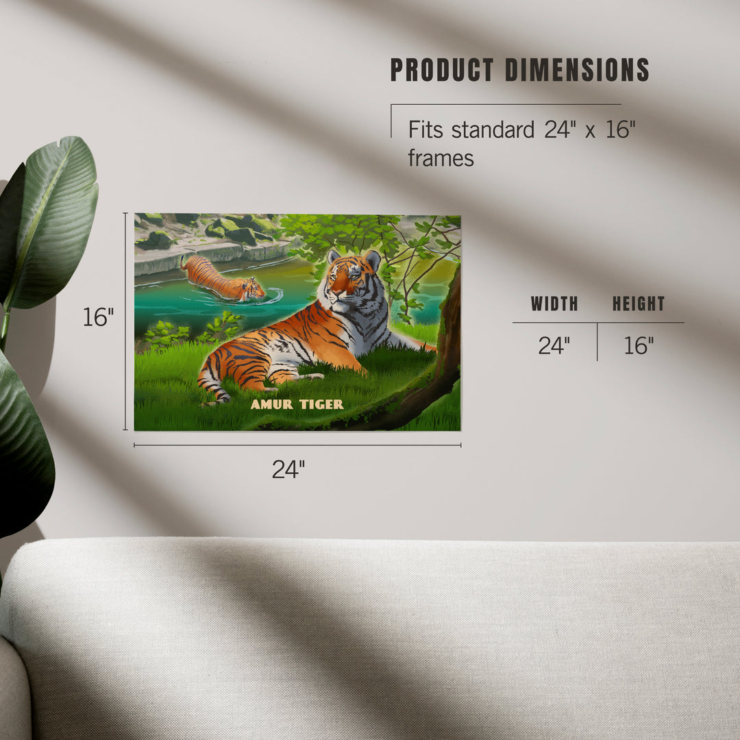 Lithograph Wildlife Amur (Siberian) Tiger, Art & Giclee Prints