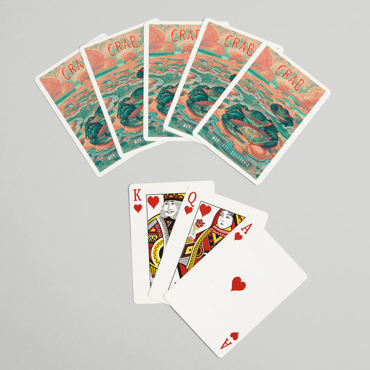 Playing Cards, Monterey, California, Fluid Linework, Crab, 52 Card Deck with Jokers in Box, Unique Art