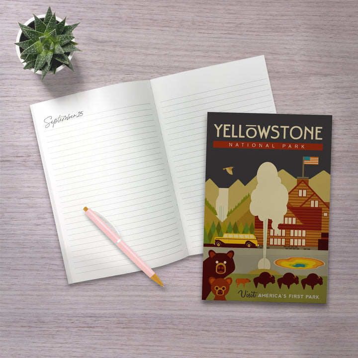 Lined 6x9 Journal, Yellowstone National Park, WY, Geometric, Lay Flat, 193 Pages, FSC paper