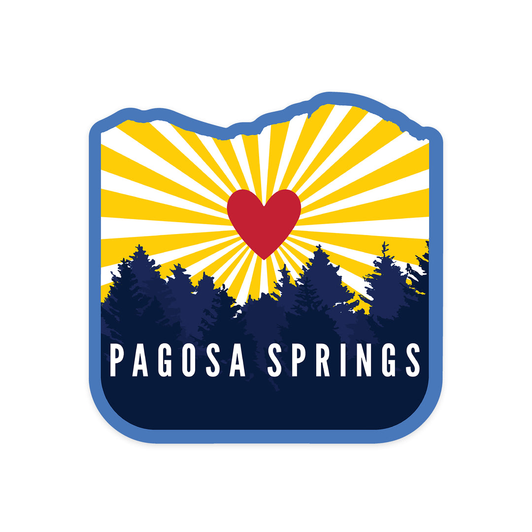 Pagosa Springs, Colorado, Heart and Treeline Mountains, Contour, Vinyl Sticker