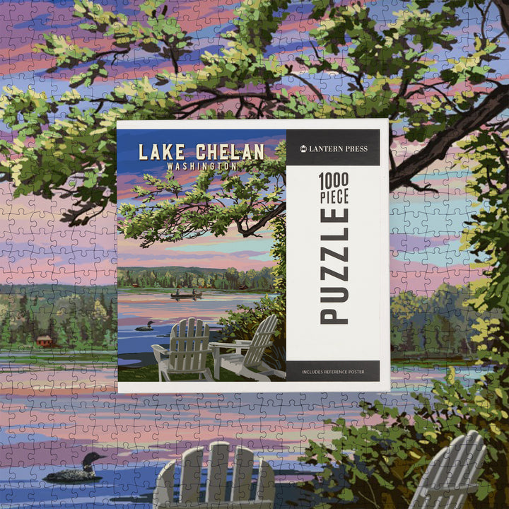 Lake Chelan, Washington, Adirondack Chairs and Lake, Jigsaw Puzzle