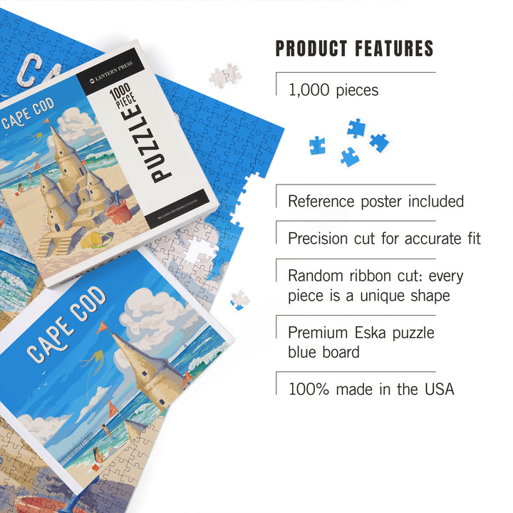 Cape Cod, Massachusetts, Painterly, Soak Up Summer, Sand Castle, 1000 Piece Jigsaw Puzzle