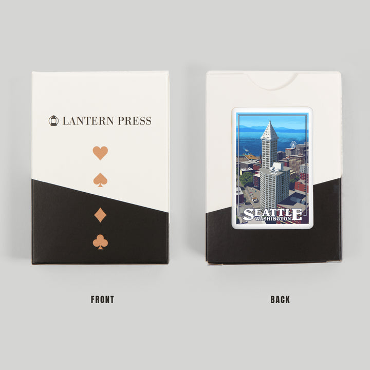 Playing Cards, Seattle, Washington, Smith Tower and Elliott Bay, 52 Card Deck with Jokers in Box, Unique Art
