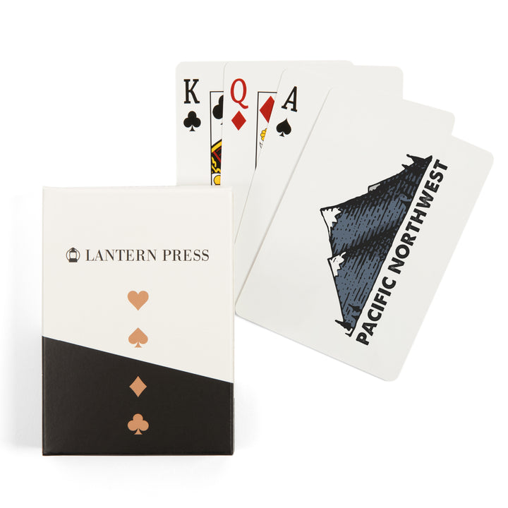 Playing Cards, Pacific Northwest, Mountains, Icon, 52 Card Deck with Jokers in Box, Unique Art