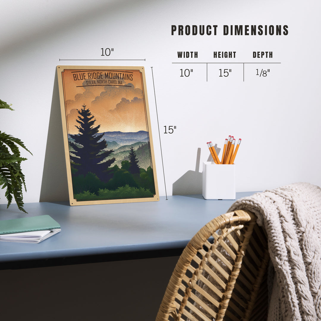 Sylva, North Carolina, Lithograph, Blue Ridge Mountains, Sunrise, Wood Signs and Postcards