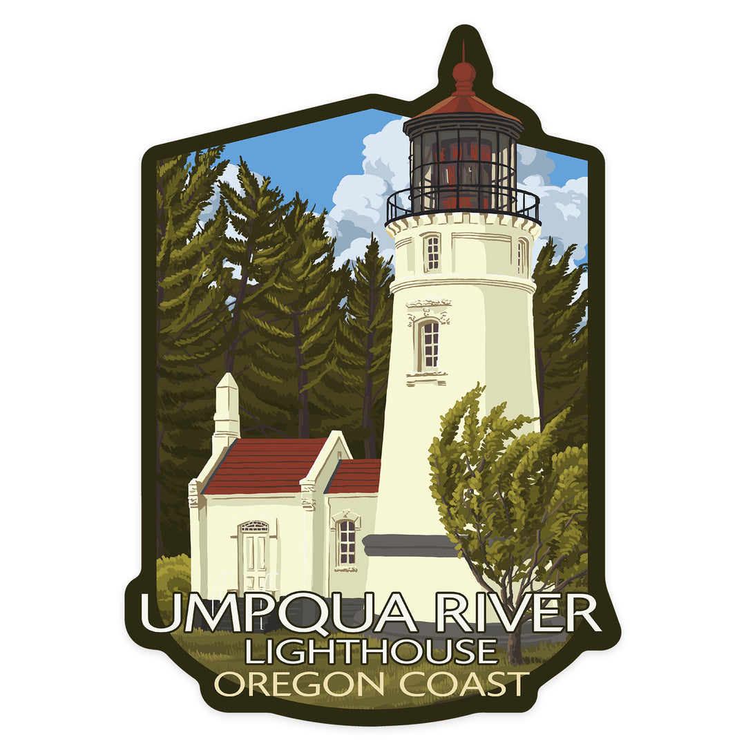 Umpqua River, Oregon, Lighthouse, Contour, Vinyl Sticker