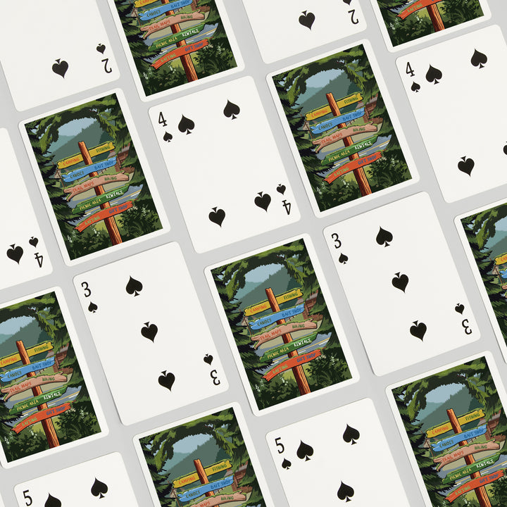 Playing Cards, Signpost, Forest and Camp, 52 Card Deck with Jokers in Box, Unique Art