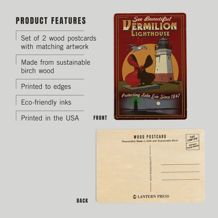 Ohio, Vermilion Lighthouse, Vintage Sign, Wood Sign and Postcards