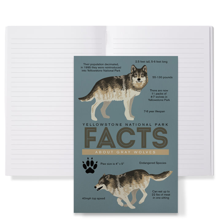 Lined 6x9 Journal, Yellowstone National Park, Facts About Gray Wolves, Lay Flat, 193 Pages, FSC paper