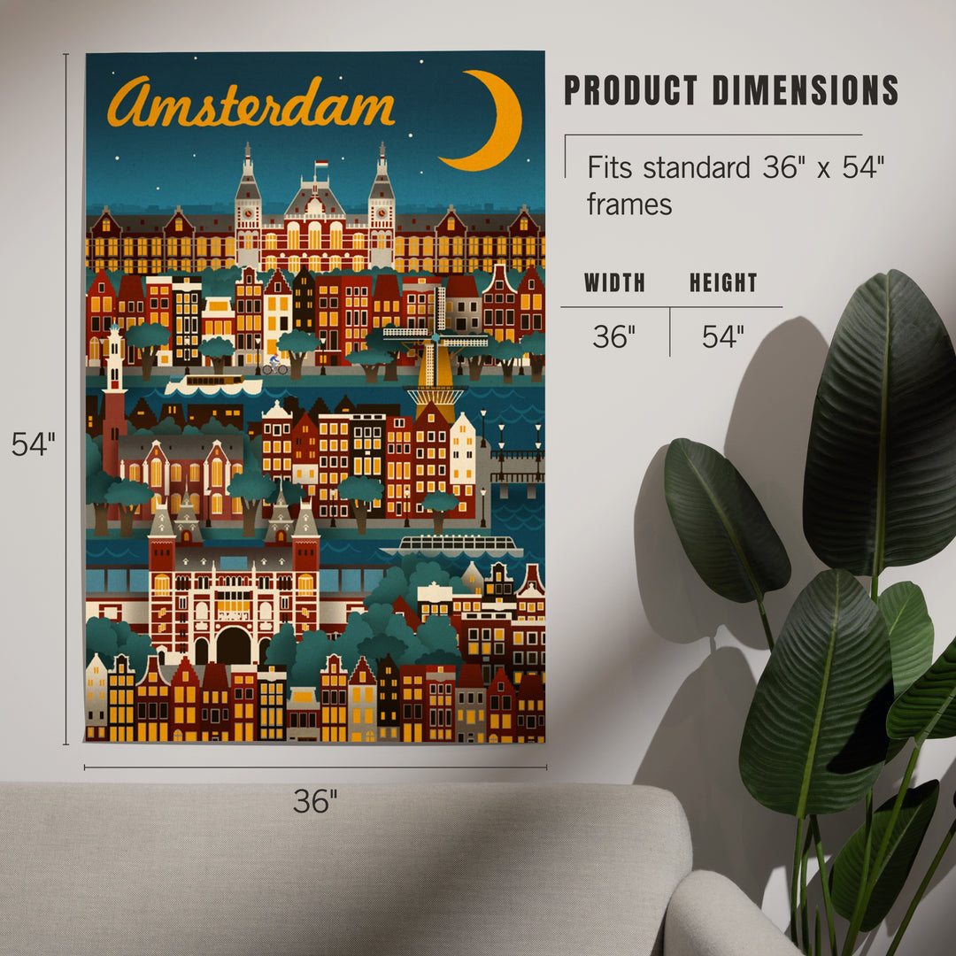 Amsterdam, Retro Skyline, Art & Giclee Prints