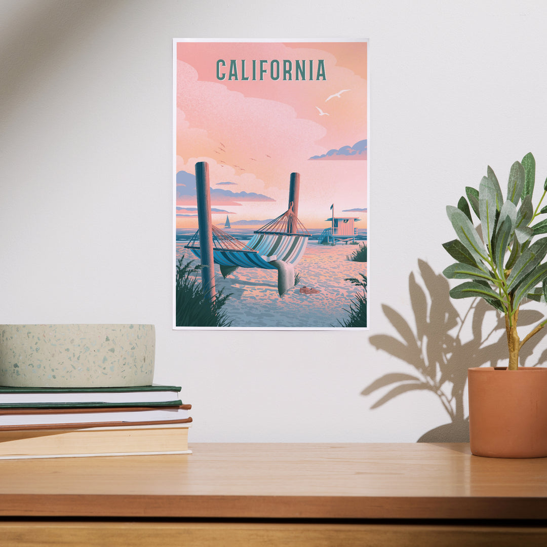 California, Lithograph, Salt Air, No Cares, Hammock on Beach, Art & Giclee Prints