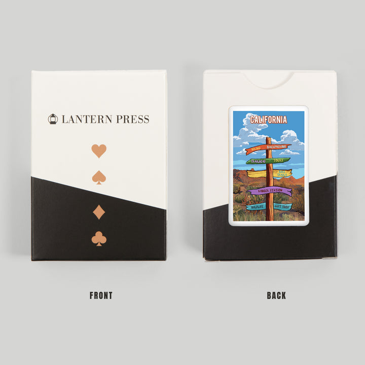 Playing Cards, California, Signpost, Desert, 52 Card Deck with Jokers in Box, Unique Art