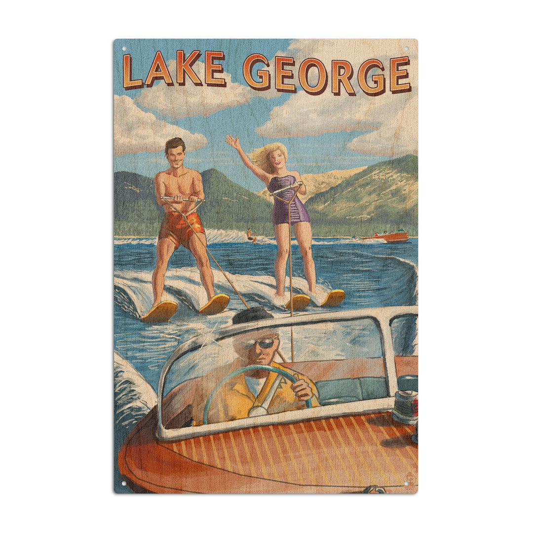 Lake George, New York, Water Skiing Scene, Lantern Press Artwork, Wood Signs and Postcards