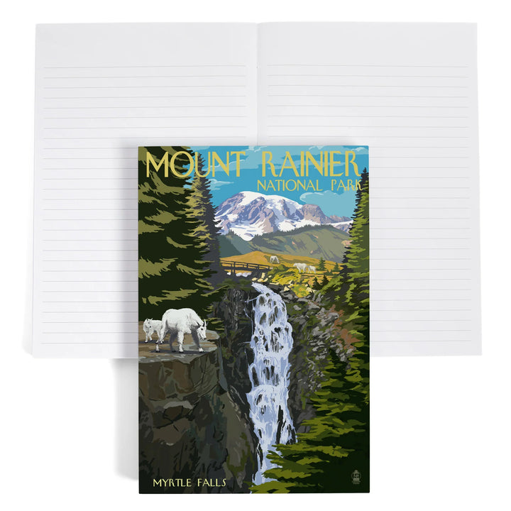 Lined 6x9 Journal, Mount Rainier National Park, Washington, Myrtle Falls and Mountain Goats, Lay Flat, 193 Pages, FSC paper