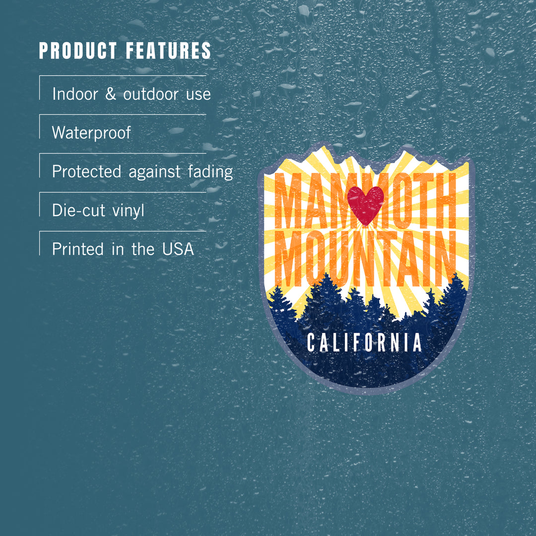 Mammoth Mountain, California, Heart and Mountains, Contour, Vinyl Sticker