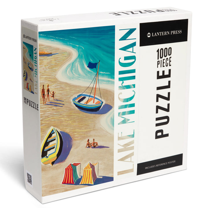 Lake Michigan, Vintage Beach Scene, Jigsaw Puzzle