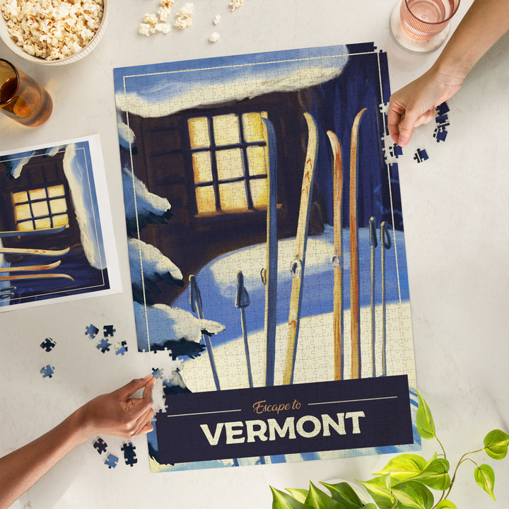 Vermont, Skis Outside Cabin, 1000 Piece Jigsaw Puzzle
