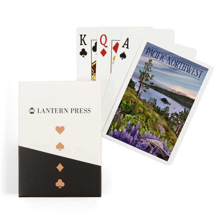 Playing Cards, Pacific Northwest, View of Sound and Mountains, 52 Card Deck with Jokers in Box, Unique Art