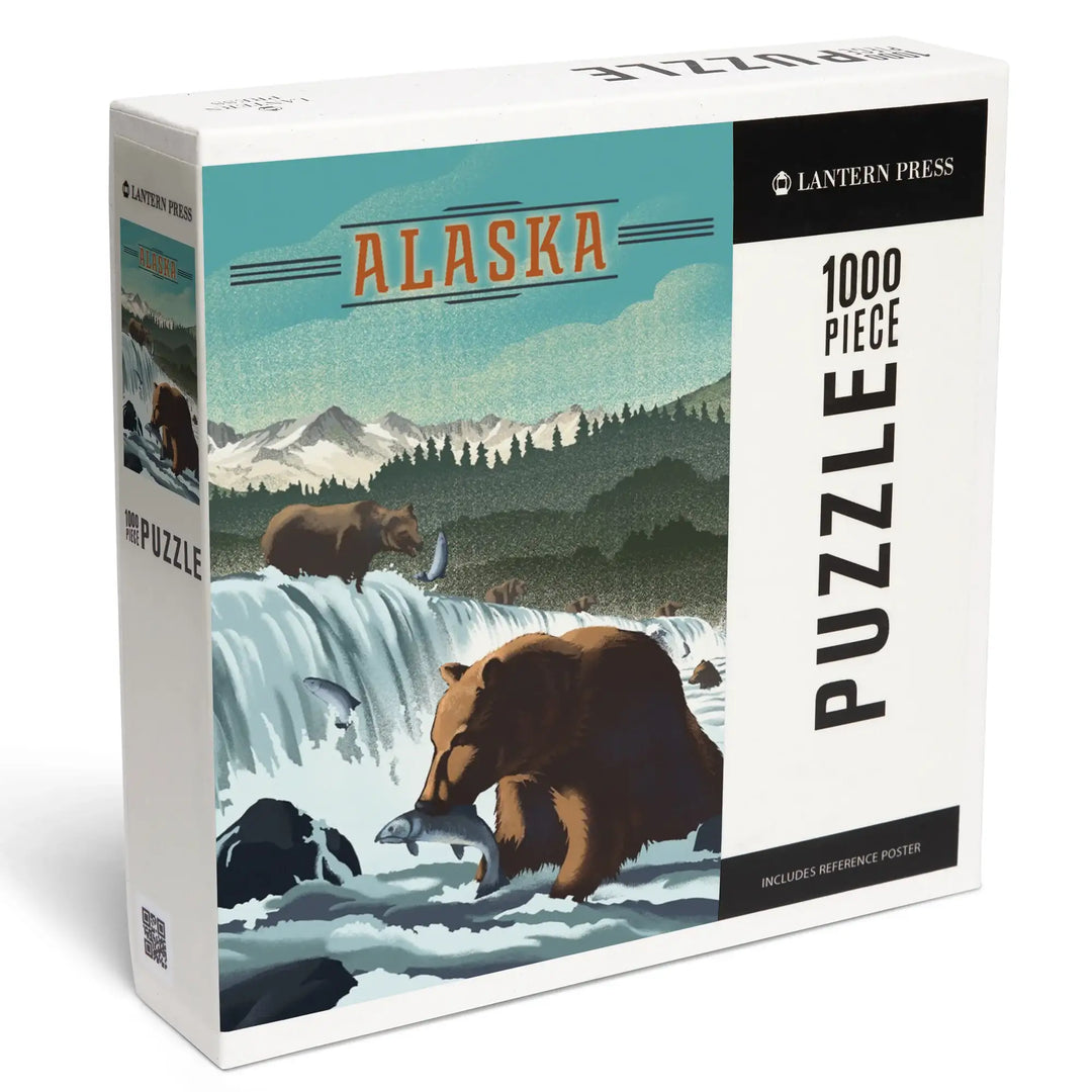Alaska, Lithograph, Bears at Salmon Run, Jigsaw Puzzle