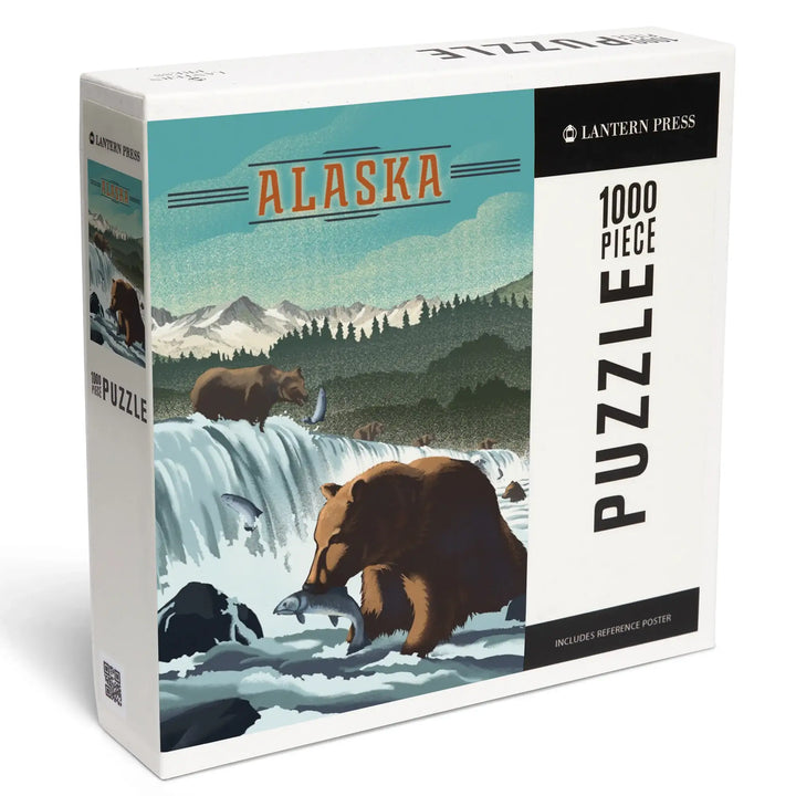 Alaska, Lithograph, Bears at Salmon Run, Jigsaw Puzzle