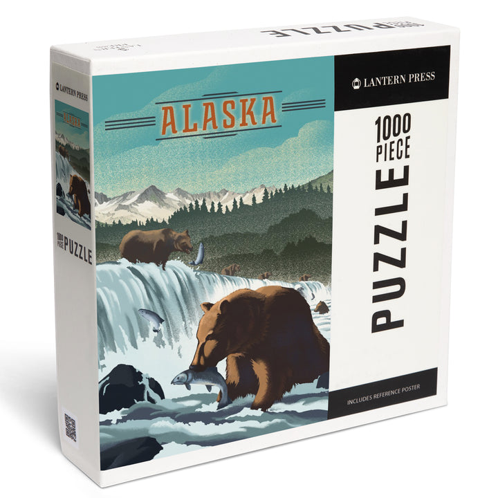 Alaska, Lithograph, Bears at Salmon Run, 1000 Piece Jigsaw Puzzle