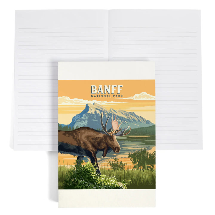 Lined 6x9 Journal, Lake Minnewanka, Canada, Banff National Park, Moose, Painterly, Lay Flat, 193 Pages, FSC paper