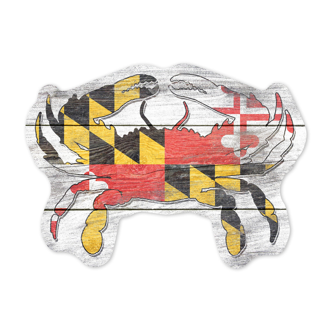 Maryland, Rustic State Flag, Crab, Contour, Lantern Press Artwork, Vinyl Sticker