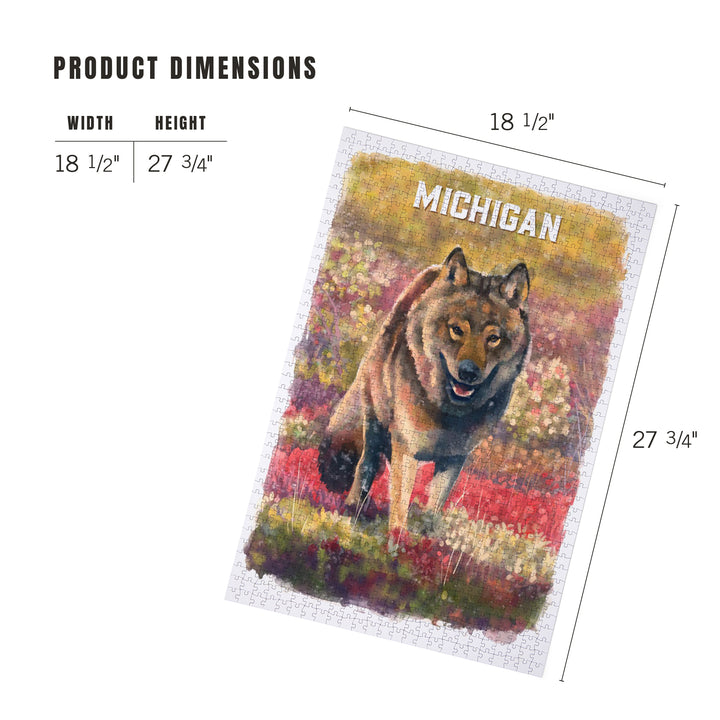 Michigan, Watercolor Study, Gray Wolf, 1000 Piece Jigsaw Puzzle