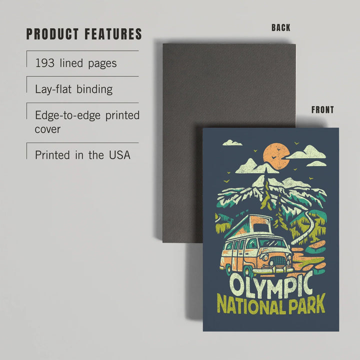 Lined 6x9 Journal, Olympic National Park, Distressed, Camper Van in Mountains, Lay Flat, 193 Pages, FSC paper